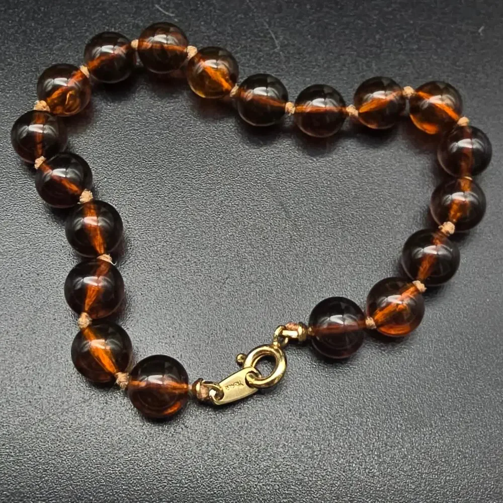 Crown Trifari Brown Lucite Beaded Bracelet Vintage Costume Jewelry